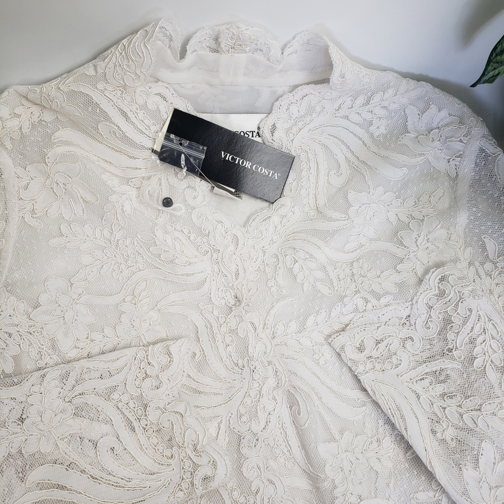 Victor Costa White Lace Embroidery Sheer Formal Feminine Snap Victorian - Picture 13 of 15